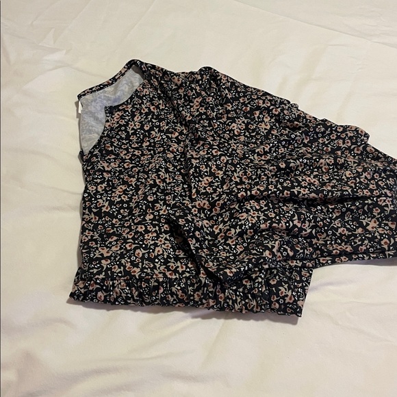 Black Floral Long Sleeve Peasant Top with Pink Flowers - Picture 4 of 4